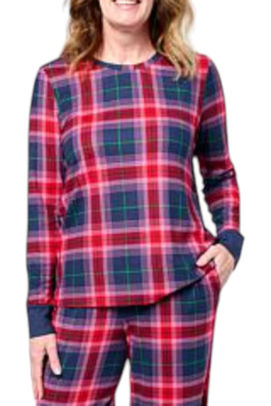 Comfort Code Women's Brushed Ultra Top Navy Tartan Plaid - Regular